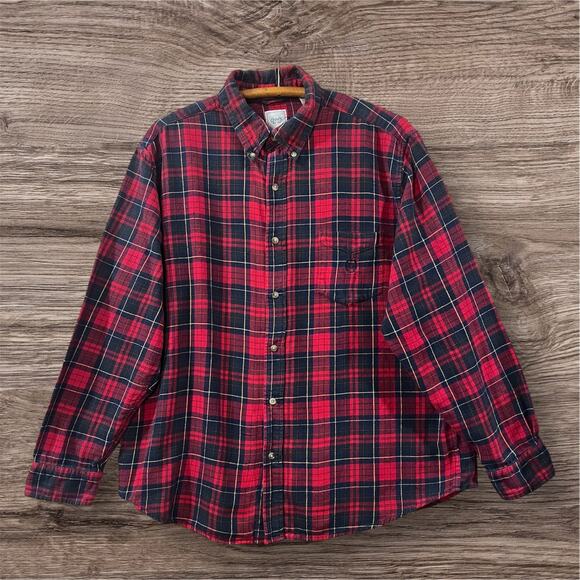 Chap's Men's Size XXL Plaid Flannel Button Down. Holiday Red & Hunter Green - Picture 3 of 9